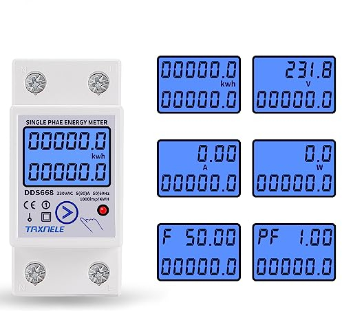 Compteur d'énergie monophasé sur Rail DIN kWh Compteur de consommation d'énergie Wattmètre Courant de Tension 80A AC 230V Voltmètre Ampèremètre LCD Réinitialiser zéro KWH
