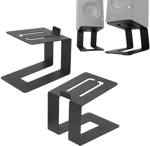 aleawol 2 Pcs Desktop Speaker Stands, Metal Speaker Riser Stand Bookshelf Speaker Desk Stand Monitor Audio Speaker Stands Sturdy And Durable for Small Medium Bookshelf Computer Speakers