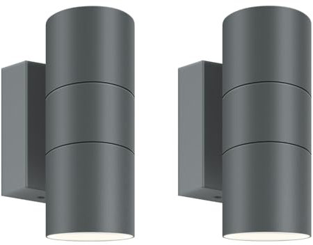 Kerry Outdoor Wall Lights, IP65 Waterproof Up Down Outside Lighting Mains Powered, Anthracite Grey Stainless Steel Wall Sconce, External Wall Mount Lamp for Front Door, Porch - 2 Pack (Bulb not inc.)