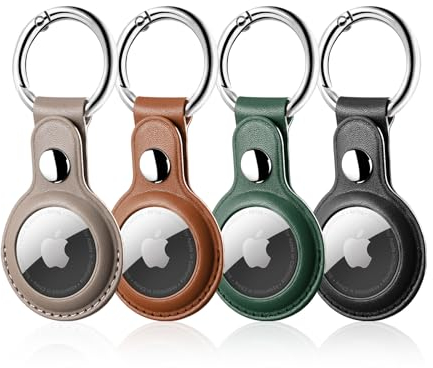 LETREEN 4er Pack Kompatibel mit Apple AirTag Anhänger, Leder Airtag Hülle mit Schlüsselanhänger (Schwarz/Grau/Grün/Braun)