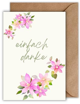 WBdesignz Dankeskarte „einfach danke“ – Florales Design mit Aquarell-Blumen – liebevolle Karte zum Danke sagen für Freundinnen, Freunde, Kolleginnen, Nachbarn oder Lehrer – mit Umschlag