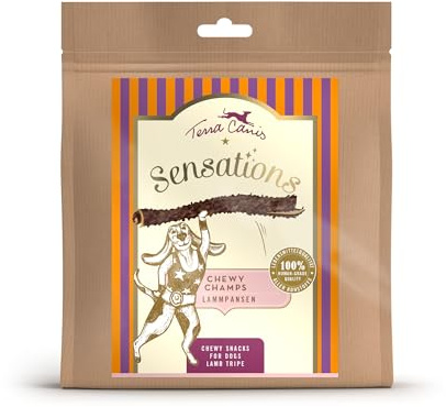 Terra Canis Sensations Chewy Champs – lammpanser 150 g I naturliga, torkade tuggartiklar I sysselsättning genom tuggning | kompletteringsfoder för hundar