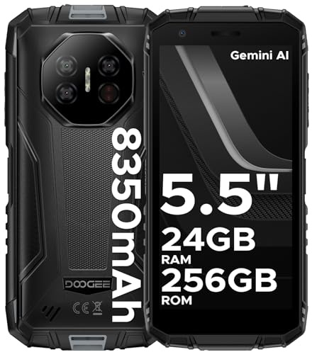 DOOGEE Fire 3 Ultra Rugged Smartphone, 8350mAh Android 15, Unisoc T7200 Octa Core, 5.5 IPS HD+ Display, 24GB+256GB, 16MP+20MP, Octa Core, Widevine L1/Fingerprint ID/Face Unlock/NFC- Grigio