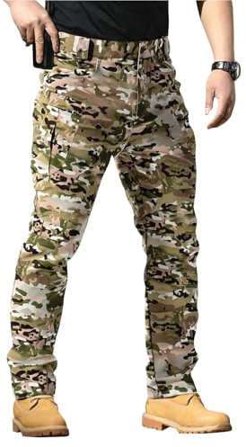 Pantalon Tactique éLastique pour Hommes,Militaire Résistant à l'eau pour Le Combat,Camouflage D'Entraînement pour Les Forces Armées 06-Kaki 3XL