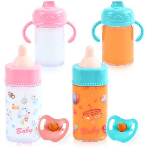 DIELIANHUA Accesorios para Muñecas, 4 pcs Biberones Mágicos para Muñeca y 2 pcs Chupete para Muñeca, Botella Mágica, Biberon Bebe Juguete, Regalo para Niños de 3+ Años