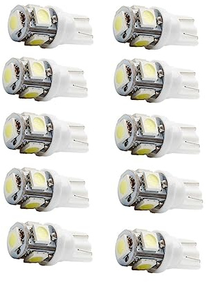 HORIALENCE Bombillas LED T10 5050 5 Smd 10 Piezas Luz de Coche Color Iluminación para Matrícula Interior y Exterior Vehículos Automóviles Uso Diurno y Nocturno