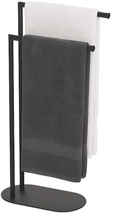 Relaxdays Portasciugamani a 2 Bracci Sfalsati, Piantana da Bagno, HLP: 78,5x38,5x17 cm, Porta