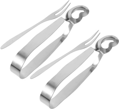 CLISPEED 4 STÜCKE Edelstahl Escargot Schneckenzangen und Gabeln Set Langlebig Spülmaschinenfest Besteck für Meeresfrüchte Servieren und Restaurantgebrauch