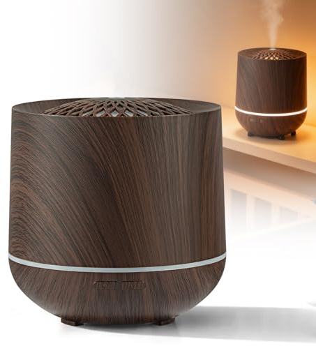 SUNOYA 300 ml aroma diffuser, bildiffusor, diffuser eteriska oljor med LED, USB-luftfuktare sovrum för kontor bil hem, färg mörkt träkorn