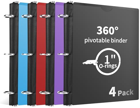 Tashkummy 360° Pivotable 3 Ring Binder, Upgraded Foldable Binders 1 inch 4 Pack, Thin Small Three Ring Binder Fits 8.5 x 11, for Home, School and Office Binders Supplies