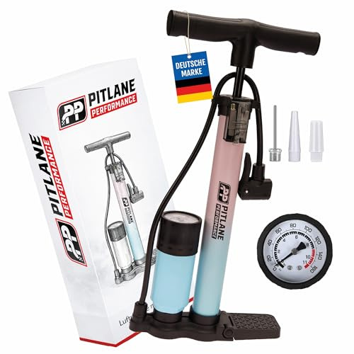 Pitlane Performance® Cykelpump med manometer 11 bar Golvpump 42 cm Cykel luftpump för Presta Schrader Dunlop ventiler Bollpump inkl. adapter (Candy 42 cm)
