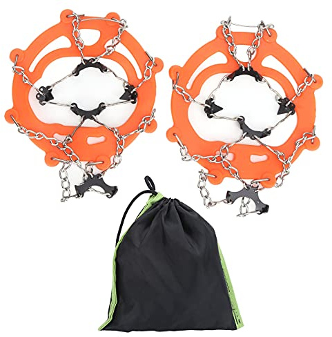 8 - Tooth Crampons Foot Cover, Ice and Snow Traction Spikes with Stainless Steel Claws and TPE Rubber Strap for Hiking Skiing Mountaineering on Icy Roads Mud Trails (Arancia)