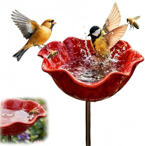 ZXTGBQ Bain D‘Oiseaux Sur Tige, Abreuvoir Mangeoire Oiseaux Exterieur, Bain Oiseau x Artisanal Fleur, Mangeoire Oiseau x DéCoration Pour Jardin, Pour Oiseauxs E Abeilles