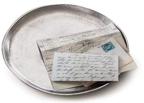 Loberon Tablett Boon, Schlichtes Design mit Vintage-Finish, Serviertablett mit Unikat-Charakter, dekoratives Tischaccessoire, Küchenaccessoire, Aluminium, antiksilber