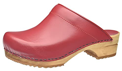Sanita Lotte Open Clog | Original Handmade | Leather Wooden Clogs for Women | Anatomically Shaped Footbed in Soft Foam | Red | 42