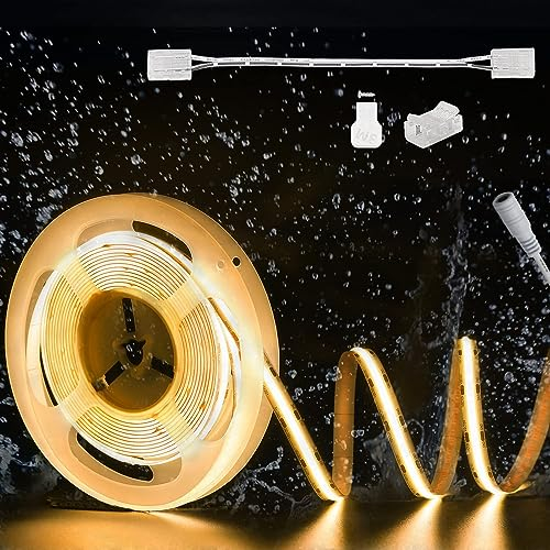 PAUTIX COB LED Streifen Ip65 Wasserdicht 2700K Warmweiss DC24V, 6m 504LEDs/M LED Strip Lights CRI90+ LED Band für Zuhause Küche DIY mit 8mm Cob Verbinder (Netzteil nicht im Lieferumfang enthalten)