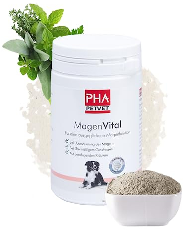 PHA MagenVital Pulver für Hunde - Unterstützt Magen & Darm, bei Übersäuerung & Grasfressen, mit Kräutern & Algenkalk, natürliche Inhaltsstoffe, 200g