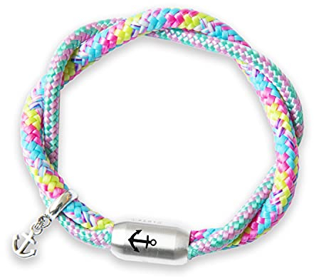 Paris Montana Das Original Anker-Boho Segeltau-Armband, Zweireihig Geflochten, Unisex, Gravur, Anhänger, Magnetverschluss, Durchmesser 8mm Ø (19.0 Zentimeter)
