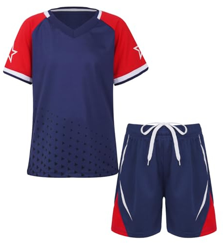 Freebily Sportdräkt Barn Pojkar Fotbollströja och Sportshorts Träningsoverall Sommar Träning Fotboll och Basketuniformer Kortärmat Set, Mörkblå, 11-12 anni
