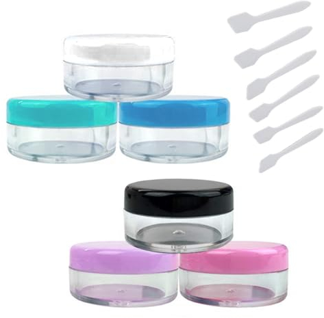6 Pcs Travel Bottles Pots, 10ml Travel Pots for Cosmetics with 6 Pcs Spatulas, Clear Cosmetic Containers Jars with Multicolor Lids, Leakproof Round Empty Plastic Cosmetic Jars, for Cream Makeup