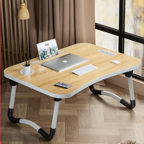 Foldable Laptop Table, Laptop Bed Tray Table for Bed, Sofa, Dinner Bed Portable Bed Tray with Sturdy Portable Cup Holder for Eating, Writing, Working, Walnut