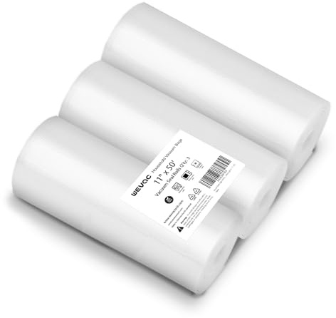 [2024 New] 11 x 50' 3 Rolls, Vacuum Sealer Rolls Bags for Food, Great for Food Storage, Sous Vide and Meal Prep, Wevac Lite