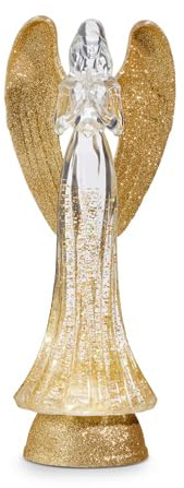 RAZ Imports Lighted Angel with Gold Swirling Glitter Figurine, 13.25-inch Height, Christmas Decor