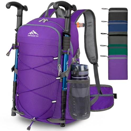LUROON Wanderrucksack 40L Herren Damen Wasserdichter Rucksack Ultraleicht Reiserucksack Trekkingrucksack mit Reflexstreifen Faltbarer Rucksack Für Camping Wandern Klettern Radfahren
