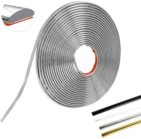 MeYuxg Självhäftande klisterremsor, PVC Clips Dekorativa Flexibel, Väggklistermärke Kant, Självhäftande Golvlist Lämplig för Sovrum, Badrum, Kök, Vägg, Tak (Silver-8M-8MM-2.8MM)