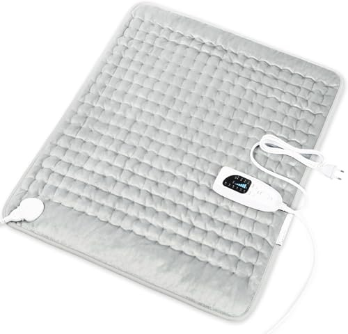 Termoforo Elettrico,Termoforo per schiena, collo, spalle e addome con spegnimento automatico, flanella morbida grigio argento, 50 x 60 cm