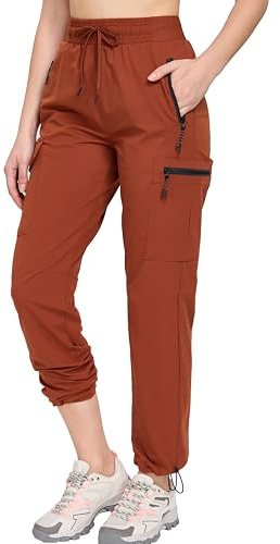 Oalka Women's Hiking Pants Water Resistant Quick Dry Cargo Caramel XXL