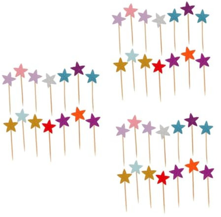 CAXUSD 150pcs Paper Cake Toppers Assorted Glitter Pentagram Fruit Picks Cake Decorating for Birthdays Weddings
