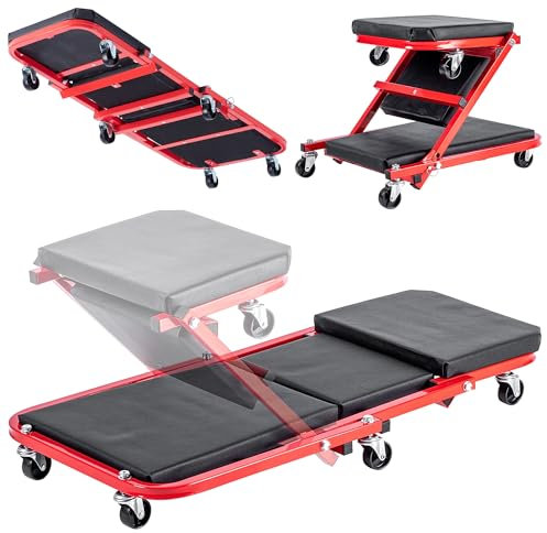 KADAX 2-i-1 monteringsrullbräda och verkstadspall, monteringsfåtölj med hjul, monteringsrullbräda, vikbar verkstadsfåtölj för bil, verkstad och garage
