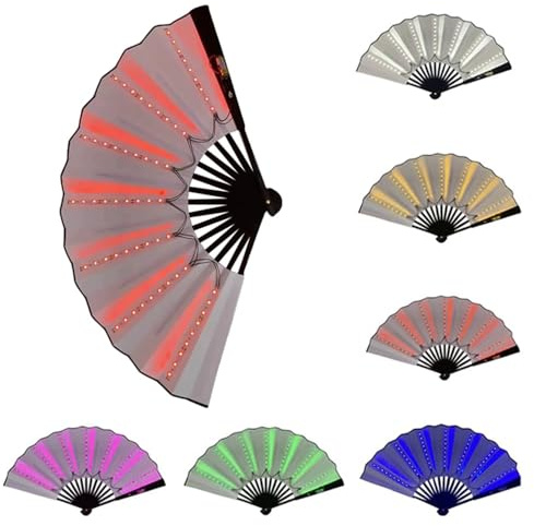 Ventilador de mano LED para fiestas, para llevar en la tierra, para mujer, plegable, grandes abanicos para baile en línea, actuaciones en el escenario con luces, cumpleaños, boda, decoración del hogar