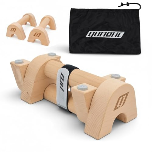 Gorletic Mini parallettes en bois de hêtre 26 cm | Barres parallèles portables pour callisthénie, handstand, push-up et L-sit | Base antidérapante, sac inclus