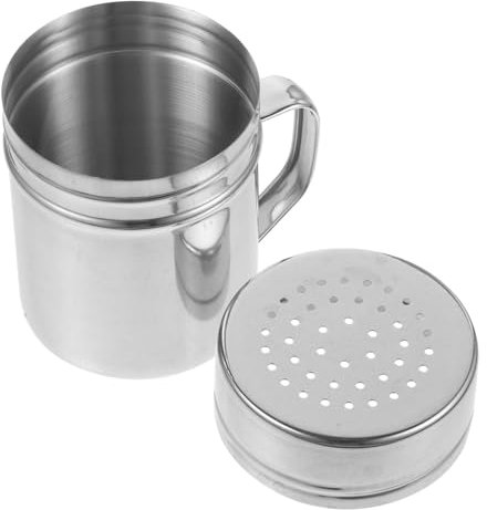 Warmhm Bottiglia di condimento per manico del barattolo di condimento shaker per cioccolato per cappuccino spezia zucchero contenitore per condimenti con coperchio spezie shaker Argento