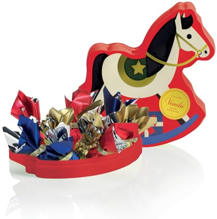 Venchi, Coffret Cheval à Bascule de Noël en Boîte Métallique, avec Chocolats Cometa Assortis, Édition Limitée, 160 g, Sans Gluten, Sans Colorants ni Conservateurs, Idée Cadeau et Décoration de Noël