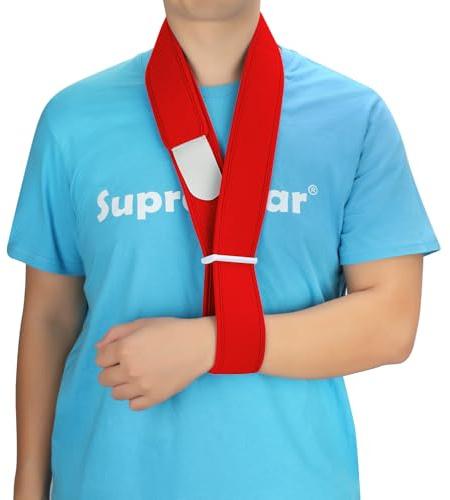 supregear Arm Sling, Adjustable Collar and Cuff Sling, Lightweight Simple Shoulder Immobilizer Arm Elbow Support Strap for Men Women, One Size Fits Most, Red