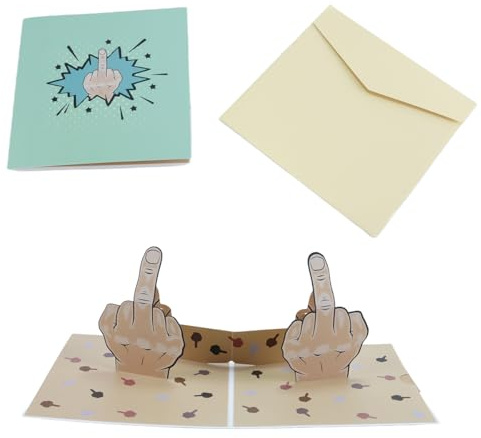 Durlo Funny Pop Up Middle Finger Birthday Card with Hidden Message – Gag Gift Greeting Card with Envelope for Friends, Prank Joke Surprise