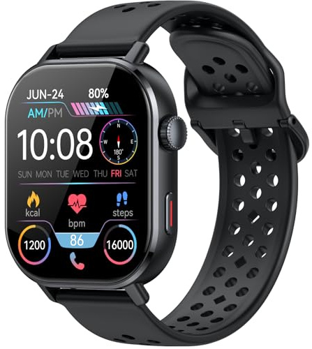 Jugeman Orologio Smartwatch GPS Uomo Donna, 2.06 AMOLED 5ATM Smartwatch con Chiamate, 110+Modalità Smart Watch con Contapassi/Sonno/Cardiofrequenzimetro, Sportivo Fitness Tracker per iOS Androd Nero