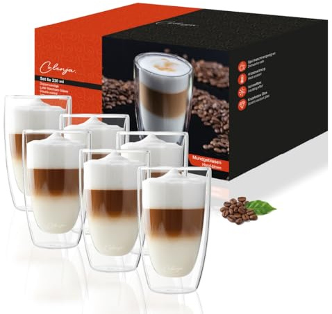 Colenja Doppelwandige Latte Macchiato Gläser - 6er Set 330ml - hochwertige Kaffeegläser – kratzfestes Glas - Borosilikatglas - Spülmaschinengeeignet - Matcha