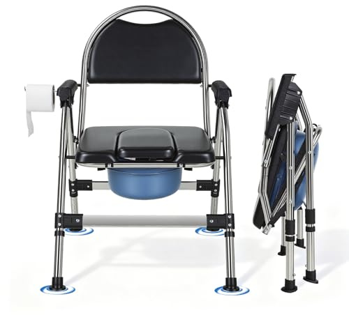 Sedia Comoda WC per Anziani,Bagno Portatile per Adulti con Secchio Igienico e Cuscino Imbottito,Sedia da Doccia Disabili per gli Anziani e Le Donne Incinte