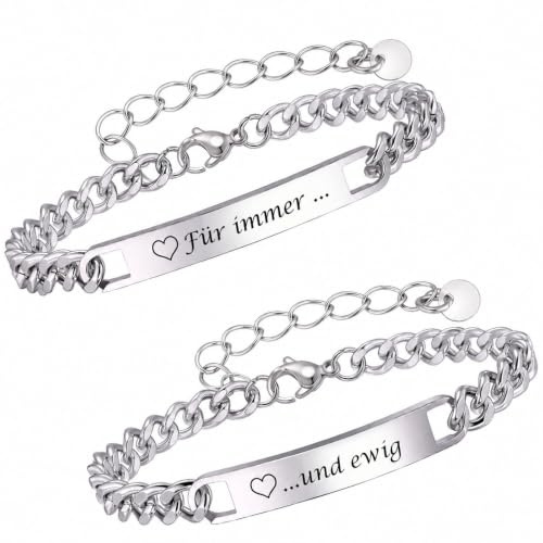 XUANPAI Partnerarmband med gravyr personliga armband armband armband med gravyr vänskapsarmband par armband personligt partnerarmband rostfritt stål för par män kvinnor alla hjärtans dag