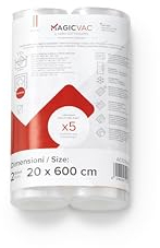 Magic Vac, 2 Vakuumierfolienrollen für Lebensmittel 20x600 cm Gestreift und Patentiert, Mehrschichtig und Widerstandsfähig, aus BPA-freiem Material, Geeignet für den Kontakt mit Lebensmitteln