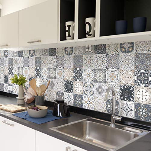 Klistermärken Carrelage självhäftande 10 x 10 cm - klistermärke Carreaux de Ciment - väggdekoration klistermärken Carrelage för Salle de Bain et Cuisine - Cementplattor självhäftande väggmålning - 60