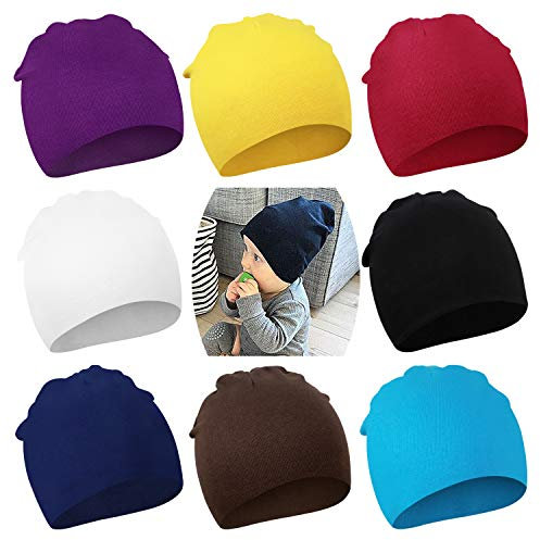 DRESHOW 8 Stücke Unisex Hut Junge Mütze Frühling Mützchen Kleinkind Wendemütze Jersey Slouch Beanie Bekleidung Infant Hut Kindergarten