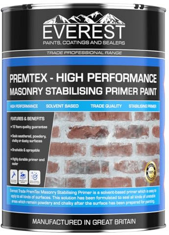 Everest Trade - Premtex Masonry Stabilising Primer - Solvent Based Stabilising Primer (Clear, 5 Litre)