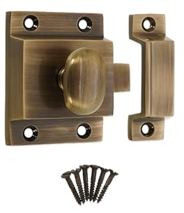 Infinity Decor Vintage Style Brass Kitchen Cupboard Catch with Thumb Turn Knob Antique Brass Finish Latch Lock – Ideal for Cabinet Desk Drawer Doors