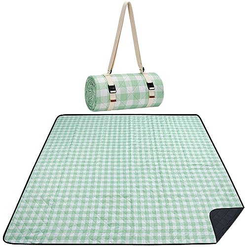 WILLOW WEAVE Stor picknickfilt vattentät, utomhusfilt – grön | Picknickmatta, tvättbar, gräsmatta, parkfilt, extra stora picknickfiltar, vattentät, vikbar med axelrem