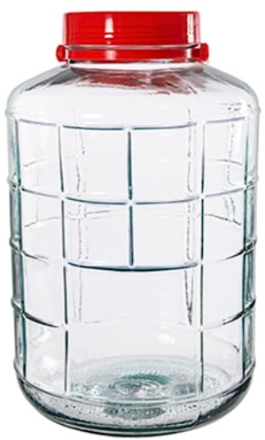 Bote de Cristal con Asa de 18 Litros - Garrafa Grande de Vidrio de 18 Litros con Asa Roja - Bote de Cristal Grande para Alimentos Humedos y Secos, Encurtidos, Artículos... - Bidón de Vidrio Resistente